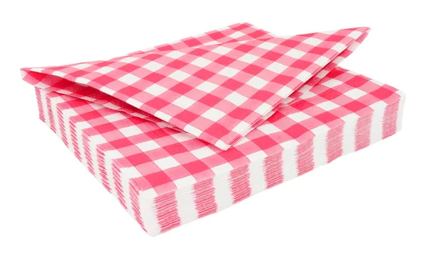 白い背景で隔離赤いギンガム チェック パターン ペーパー ナプキン — ストック写真