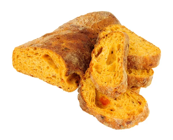 Fetaost Och Solen Torkade Tomat Ciabatta Bröd Isolerad Vit Bakgrund — Stockfoto