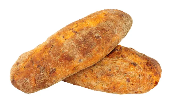 フェタチーズと太陽ドライトマト チャバタのパンは白い背景に分離 — ストック写真