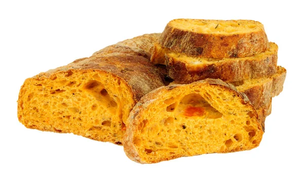 フェタチーズと太陽ドライトマト チャバタのパンは白い背景に分離 — ストック写真