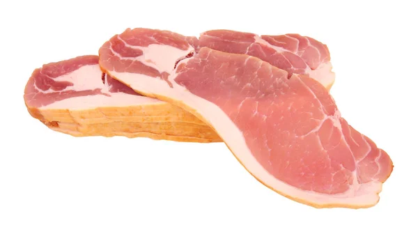 Raw Smoked Back Bacon Rashers Isolated White Background — Stock Photo, Image