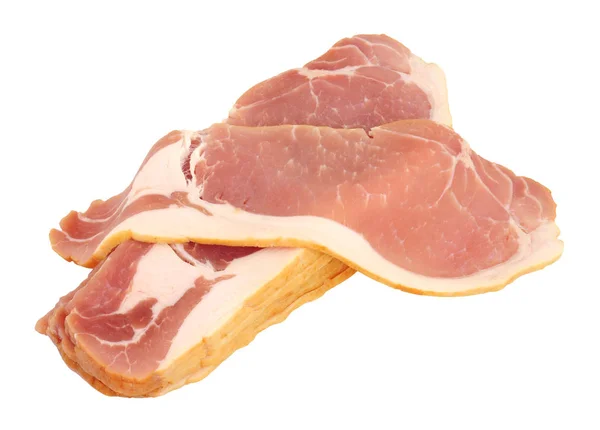 Rashers Bacon Fumé Brut Isolé Sur Fond Blanc — Photo