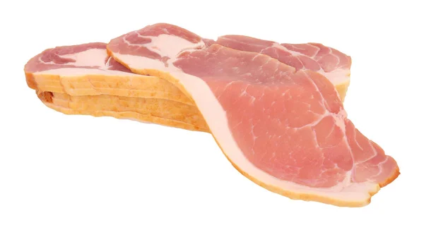 Raw Fumado Volta Bacon Rashers Isolado Fundo Branco — Fotografia de Stock