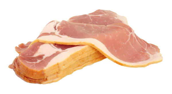 Raw Fumado Volta Bacon Rashers Isolado Fundo Branco — Fotografia de Stock