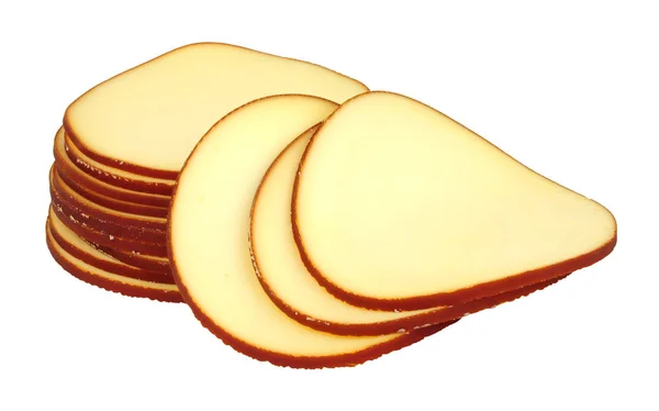 German Smoked Cheese Slices Isolated White Background — Stock Photo, Image