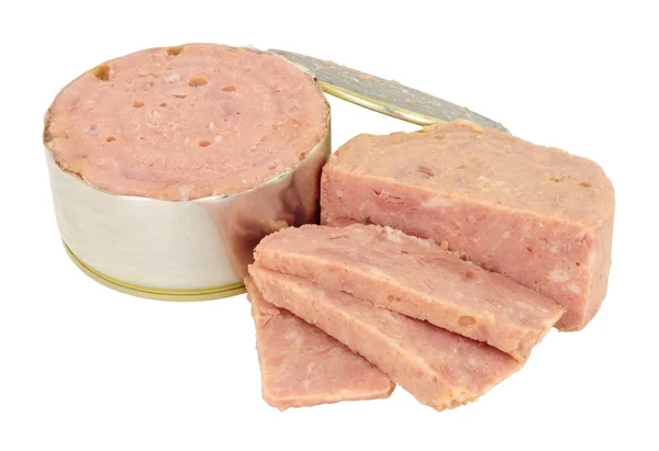 Cheap Low Quality Processed Canned Ham Meat Isolated White Background — Stock Photo, Image