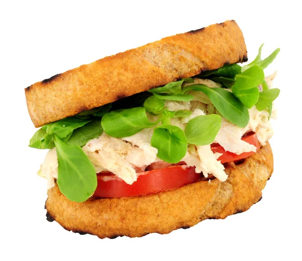 Sandwich Poulet Mayonnaise Tomate Cresson Isolé Sur Fond Blanc — Photo