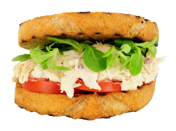 Chicken Mayonnaise Sandwich Tomato Watercress Isolated White Background — Stock Photo, Image