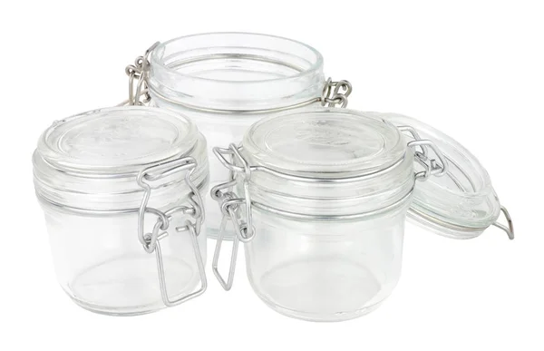 Empty Glass Food Storage Jars Isolated White Background — Stock Photo, Image