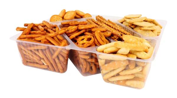 Pacchetto Salato Pretzel Cracker Snack Mix Isolato Uno Sfondo Bianco — Foto Stock