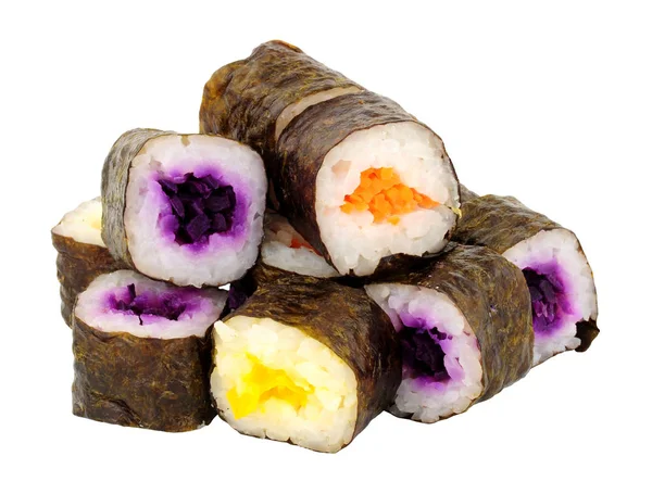 Vegan Hosomaki Sushi Rolos Isolados Fundo Branco — Fotografia de Stock