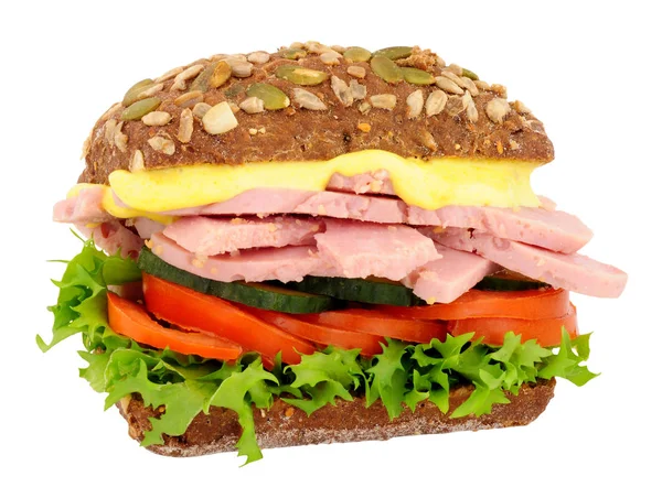 Ham Salad Sandwich Pumpkin Sunflower Seed Dark Rye Bread Roll — Stock Photo, Image