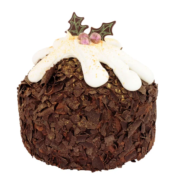 België Chocolade Kerst Cake Geïsoleerd Een Witte Achtergrond — Stockfoto