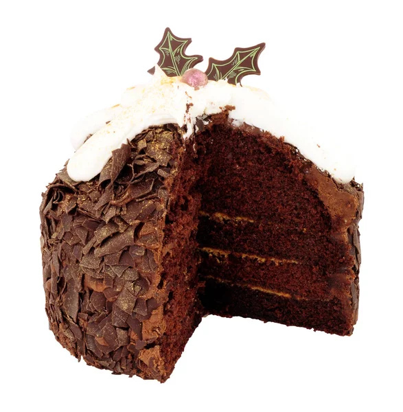België Chocolade Kerst Cake Geïsoleerd Een Witte Achtergrond — Stockfoto