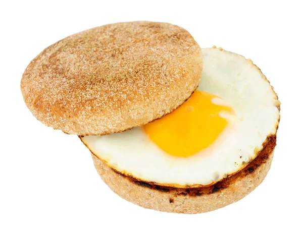 Fried Egg Soft Toasted Wholemeal English Muffin Isolated White Background — Stock Photo, Image