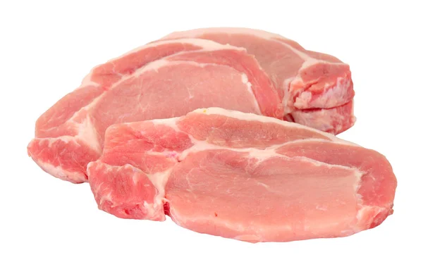Grup Fripturi Proaspete Din Carne Porc Crud Izolate Fundal Alb — Fotografie, imagine de stoc