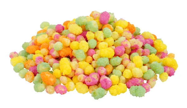 Group Rainbow Coloured Puffed Maize Rice Confectionery Isolated White Background — Stock Photo, Image