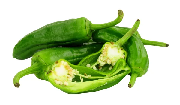 Group Fresh Raw Green Mediterranean Padron Peppers Isolated White Background — Stock Photo, Image