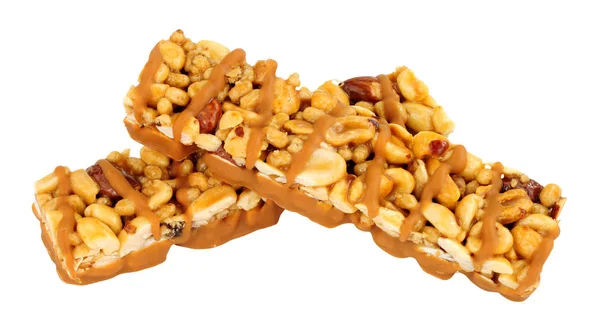 Peanut Almond Nut Snack Bars Isolated White Background — Stock Photo, Image