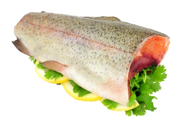 Frischer Roher Fisch Aus Der Regenbogenforelle Kopf Und Schwanz Entfernt — Stockfoto