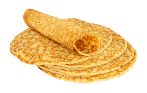 Winkel Gekocht Massa Geproduceerde Hartige Pannenkoeken Geïsoleerd Een Witte Achtergrond — Stockfoto