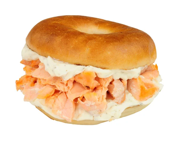 Salmon Cream Cheese Filled Bagel Isolated White Background — Stock Photo, Image
