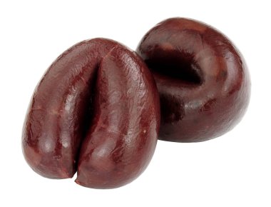 Geleneksel İngiliz Lancashire mini siyah puding sosis beyaz bir arka plan üzerinde izole