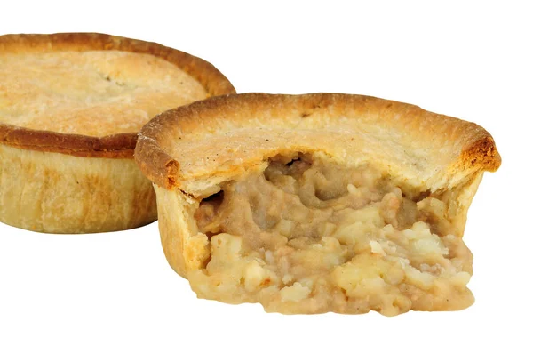 Baked Savoury Potato Meat Filled Pies Shortcrust Pastry Isolated White — Stock Photo, Image