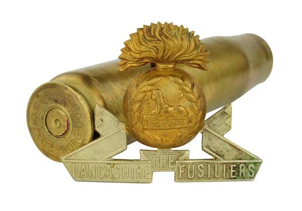 Primera Guerra Mundial Lancashire Fusiliers Cap Badge Lancashire Fusiliers British — Foto de Stock