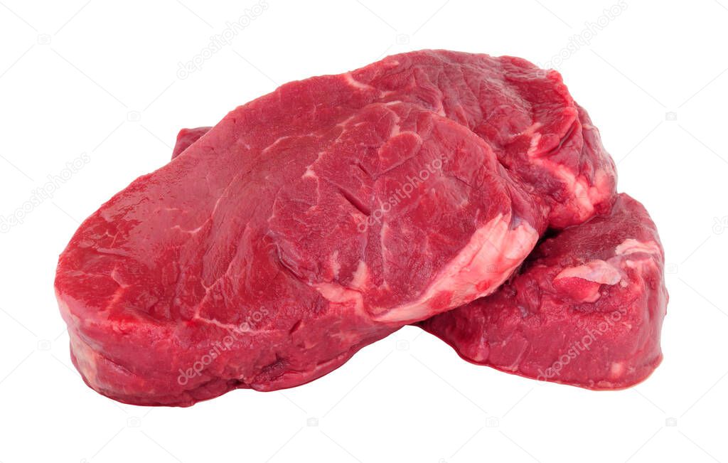 Fresh raw fillet beef steaks isolated on a white background