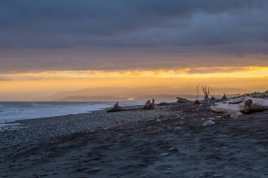 Hokitika sabah sahilde, ahşap birçok adet Plajı west coast Yeni Zelanda'nın Güney Adası '.