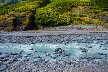 Franz Josef Glacier, Westland Tai Poutini Milli Parkı'nda üzerinde West Coast Yeni Zelanda bulunan nehirden Melt-su