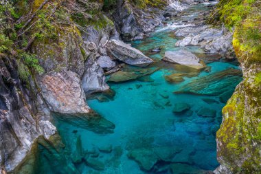 Mavi havuzları Haast geçişinde en ünlü cazibe olduğunu. Yeni Zelanda South Island'da bulunan. Mavi havuzu parça devlet karayolu 6, Haast Pass Mount Aspiring Milli Parkı'nda kısa bir yürüyüş mesafesindedir
