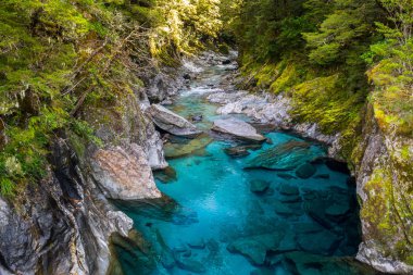 Mavi havuzları Haast geçişinde en ünlü cazibe olduğunu. Yeni Zelanda South Island'da bulunan. Mavi havuzu parça devlet karayolu 6, Haast Pass Mount Aspiring Milli Parkı'nda kısa bir yürüyüş mesafesindedir