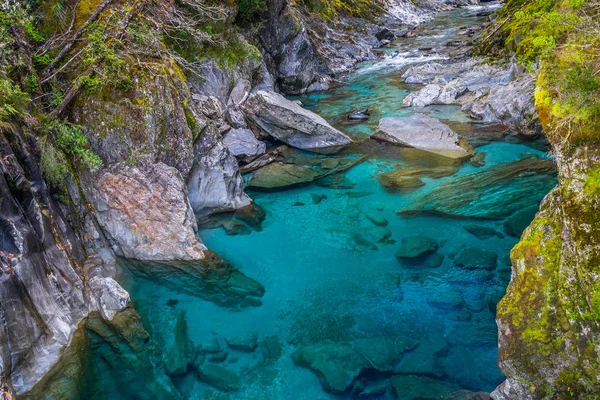 Blue Pools Atração Mais Famosa Haast Pass Localizado Ilha Sul — Fotografia de Stock