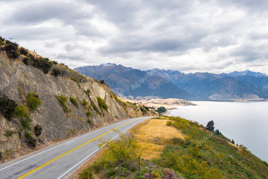 Lake Hawea viewpoint, located in the Otago Region of New Zealand