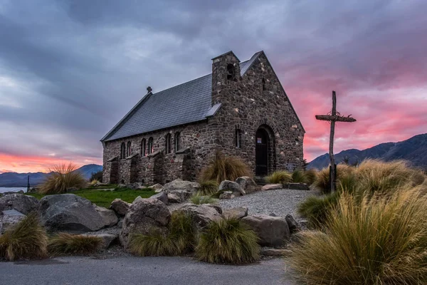 Igreja Bom Pastor Situado Nas Margens Lago Tekapo Ilha Sul — Fotografia de Stock