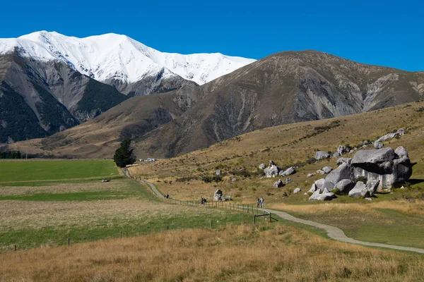 Scenic View around Castle Hill with Castle Hill Peak in the Background Locate in South Island of New Zealand