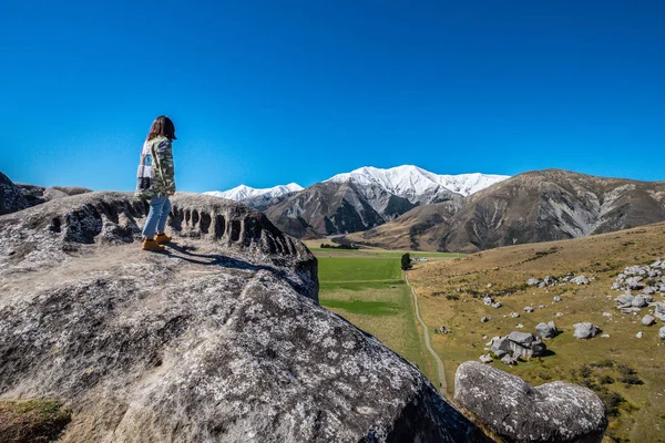 Scenic View around Castle Hill with Castle Hill Peak in the Background Locate in South Island of New Zealand
