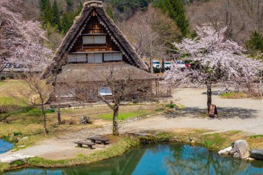 Ünlü geleneksel gassho-zukuri çiftlik Shirakawa-go Köyü, Japonya.
