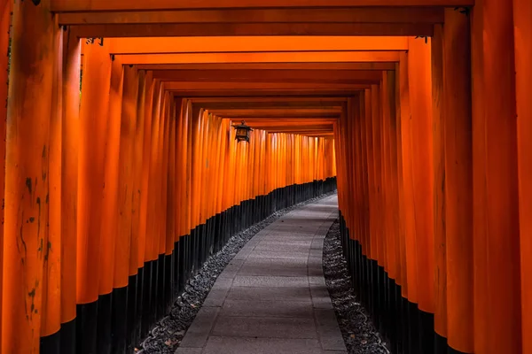 Ein Wanderweg Führt Durch Einen Tunnel Von Torii Toren Fushimi — Stockfoto