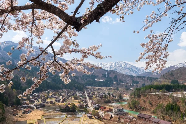 Vista Aérea Del Pueblo Shirakawa Pueblo Histórico Con Las Famosas — Foto de Stock