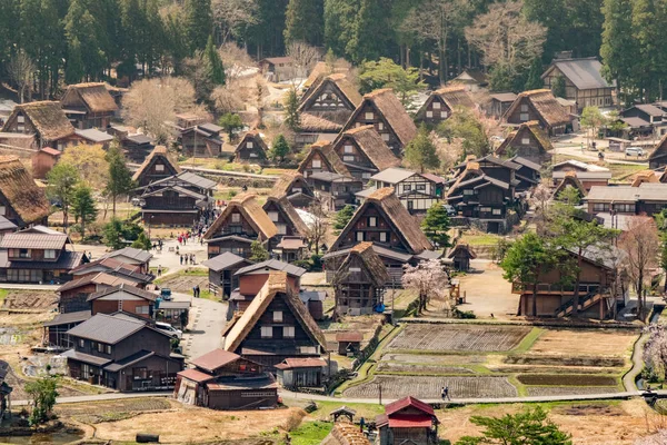 Vista Aérea Del Pueblo Shirakawa Pueblo Histórico Con Las Famosas — Foto de Stock