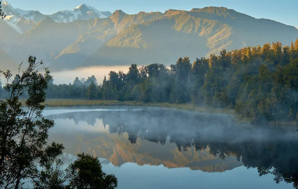 Paisagem Lago Matheson South Westland Nova Zelândia Perto Município Fox — Fotografia de Stock