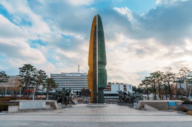 Korea War Monument at the War Memorial of Korea in Seoul, symbolizing sacrifice and unity during the Korean War.