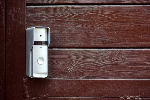 Interphone Sur Mur Bois Une Vieille Maison Bouton Appel Vidéo — Photo