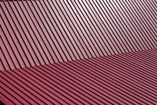 Metal Gable Roof Covering Red Color Close Texture Span Roof — Stock Photo, Image