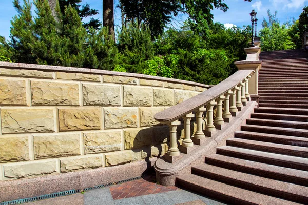 Stairs Bottom View Climbing Marble Steps Railings Balustrades Stone Wall — Stock Photo, Image
