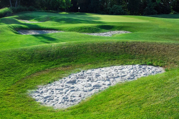 Golf Course Hilly Terrain Sand Traps Golf Course Close Nobody — Φωτογραφία Αρχείου