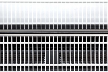 Draught-free havalandırma için deplasman havalandırma ile Hendek ısıtma, sistem üst görünümü ayrıntılarını kapatın.